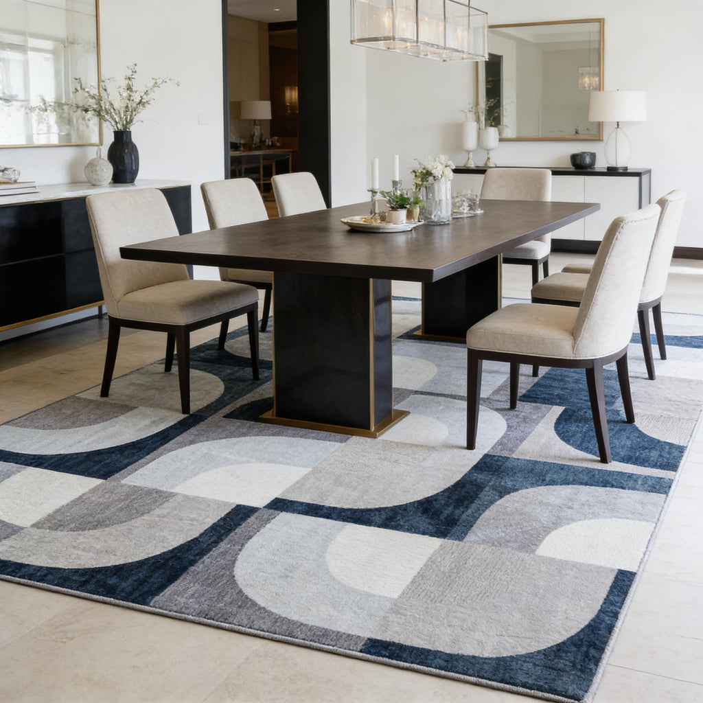 8x10 Modern Abstract Grey Area Rug Non-Slip Washable Geometric Rug
