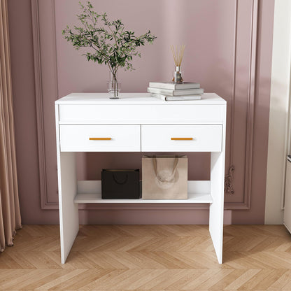 Flip Top Vanity Desk with LED Mirror, Power Outlet, Drawers and Storage Makeup Table