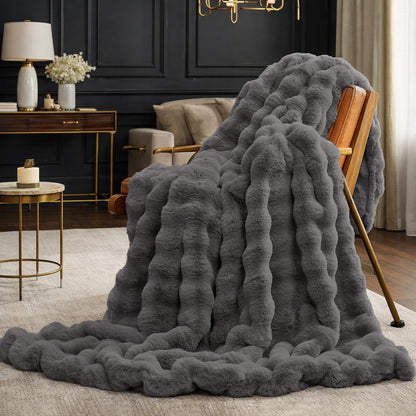 Faux Fur Throw Blanket Soft Plush Bubble Blanket for Couch Sofa Bedroom Living Room