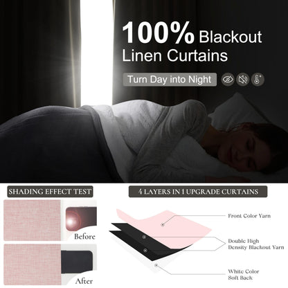 Linen Pinch Pleated Blackout Curtains 2 Panels Drapes for Living Room Bedroom