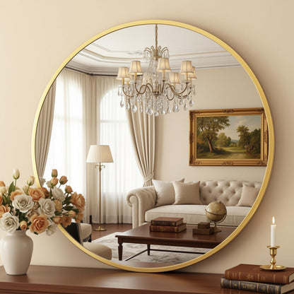 Round Wall Mirror with Metal Frame for Bathroom Vanity Living Room Entryway Decor