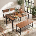 Dining Table Set for 4 with Bench, Chairs and Storage Rack Industrial Space Saving Design