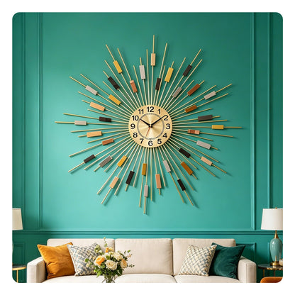 Mid Century Modern Gold Metal Wall Clock Silent Battery Operated 24 Inch Decorative Clock for Living Room Bedroom Office