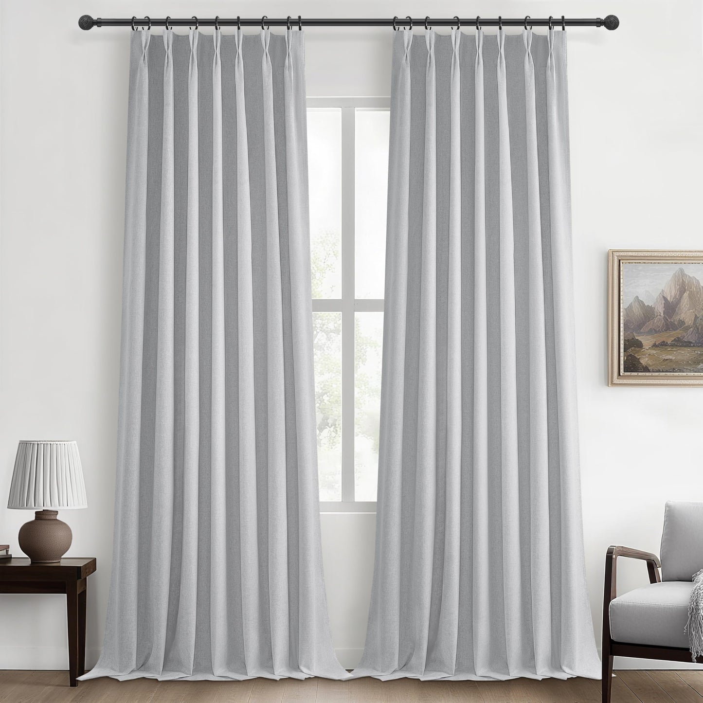 Linen Pinch Pleated Blackout Curtains 2 Panels Drapes for Living Room Bedroom