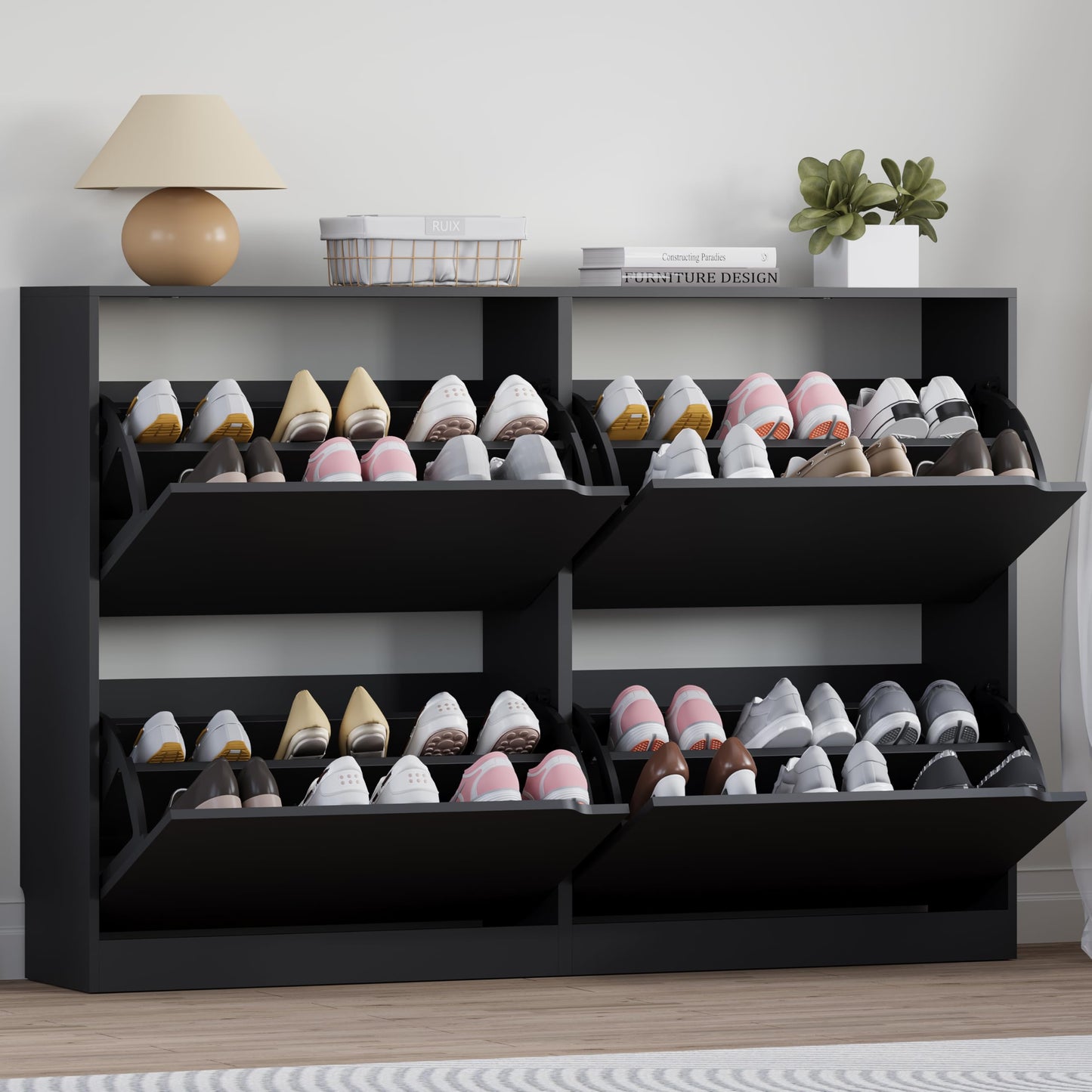 3-Flip Drawer Shoe Cabinet Freestanding Entryway Storage Cabinet