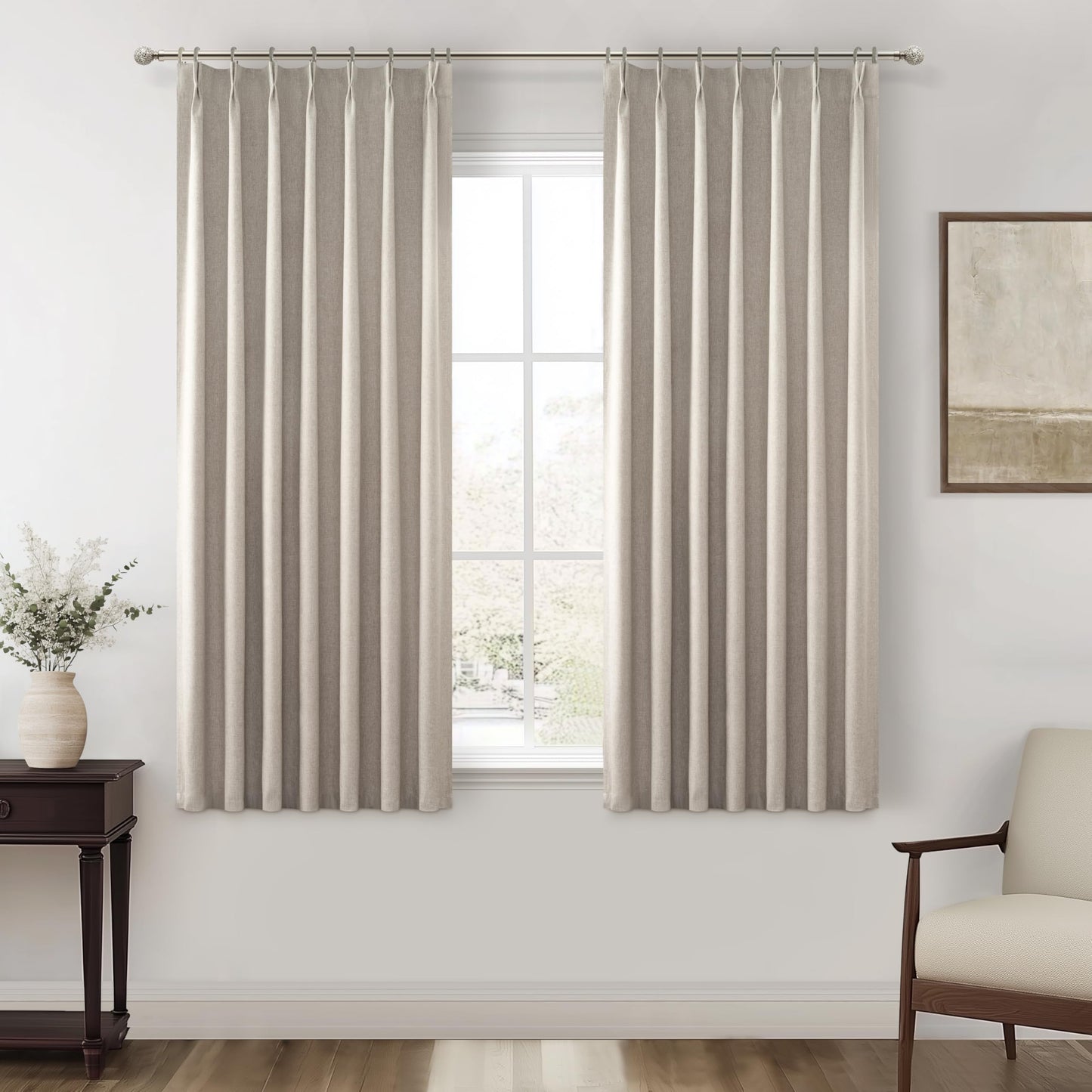Linen Pinch Pleated Blackout Curtains 2 Panels Drapes for Living Room Bedroom