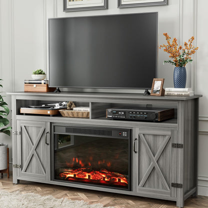 TV Stand for 65 Inch TVs with Sliding Barn Doors and Storage Cabinets