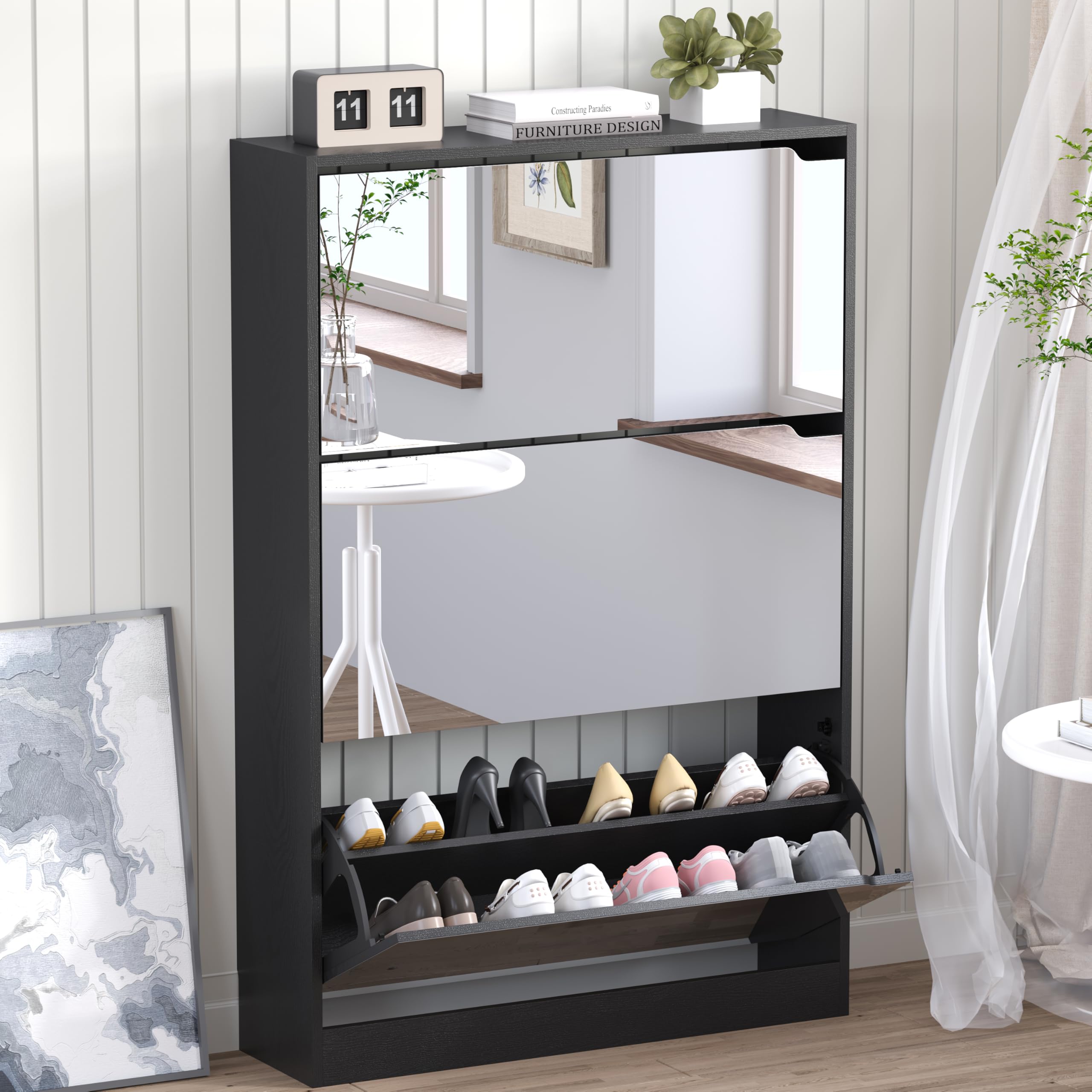 3-Flip Drawer Shoe Cabinet Freestanding Entryway Storage Cabinet