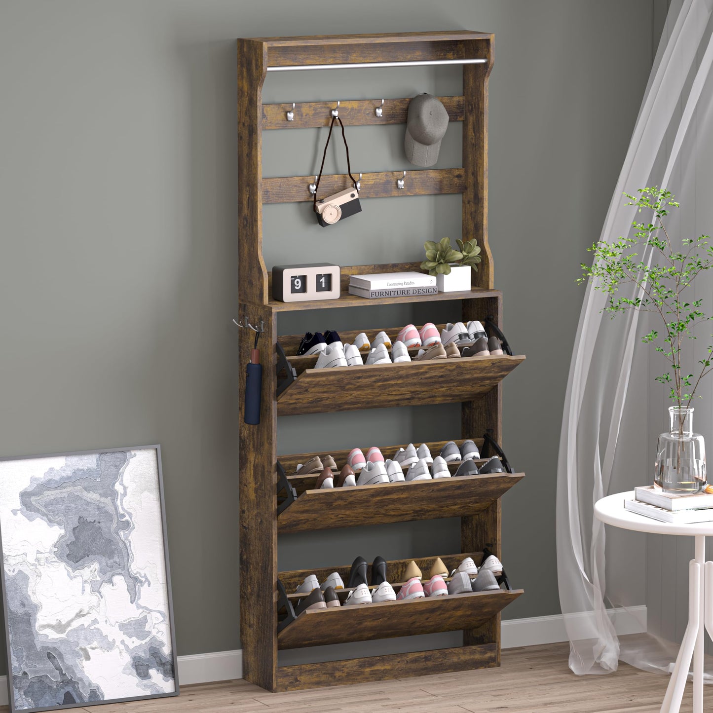 3-Flip Drawer Shoe Cabinet Freestanding Entryway Storage Cabinet