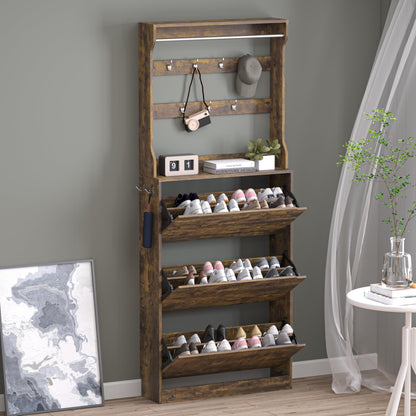 3-Flip Drawer Shoe Cabinet Freestanding Entryway Storage Cabinet