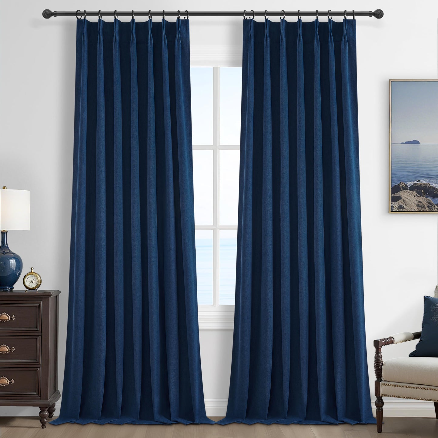 Linen Pinch Pleated Blackout Curtains 2 Panels Drapes for Living Room Bedroom