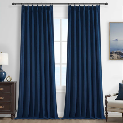 Linen Pinch Pleated Blackout Curtains 2 Panels Drapes for Living Room Bedroom