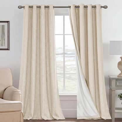 Linen Blackout Curtains Thick Textured Thermal Insulated Extra Wide Grommet Patio Door Drapes