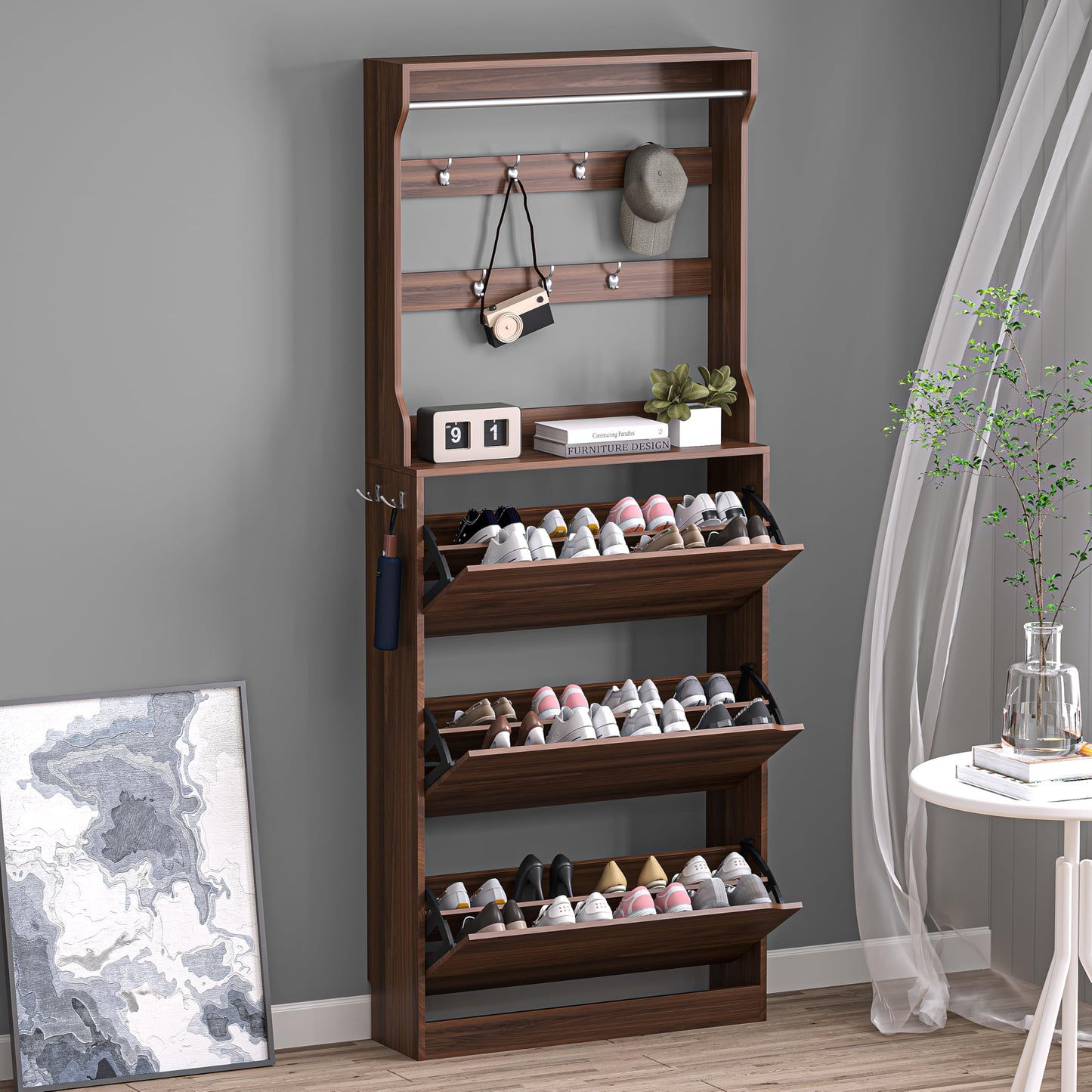 3-Flip Drawer Shoe Cabinet Freestanding Entryway Storage Cabinet
