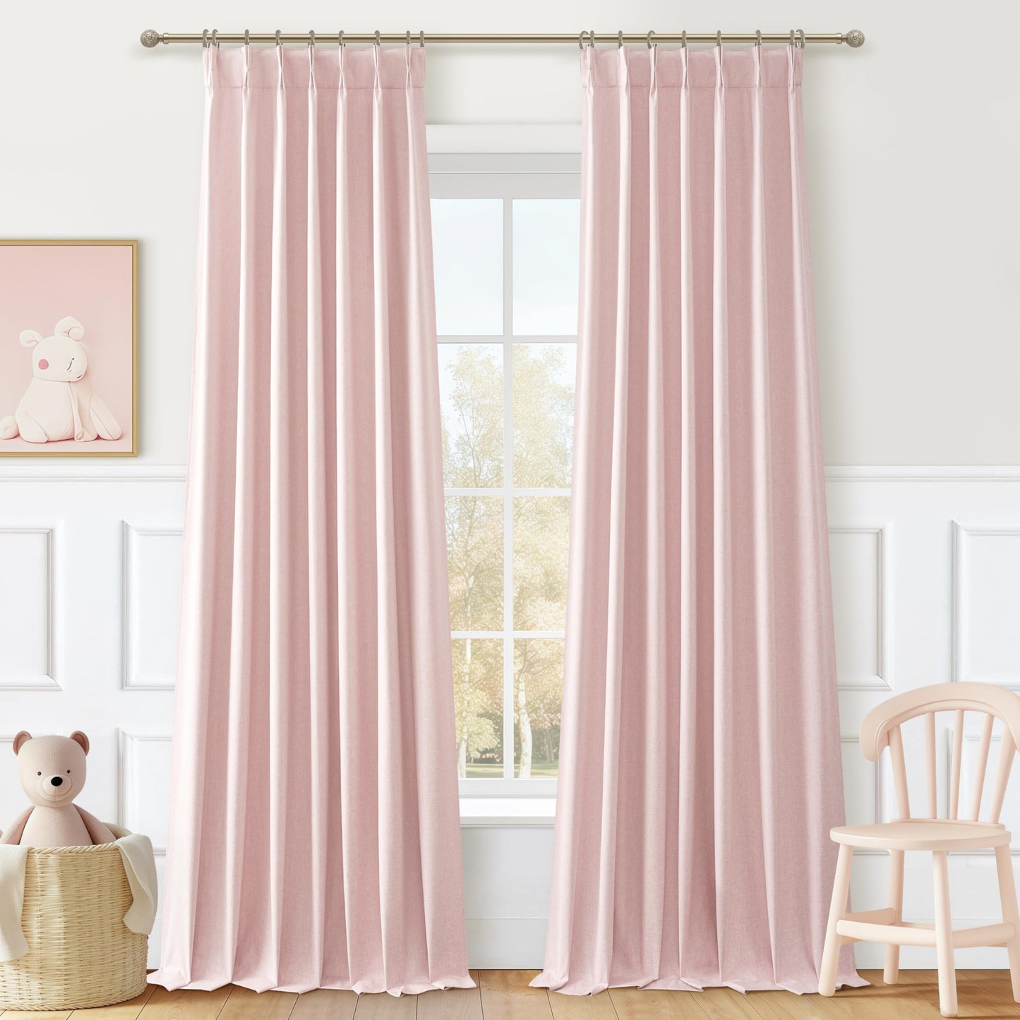 Linen Pinch Pleated Blackout Curtains 2 Panels Drapes for Living Room Bedroom