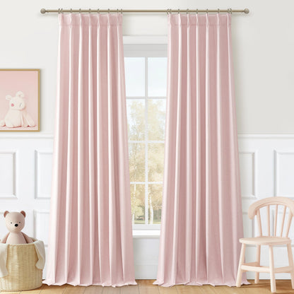 Linen Pinch Pleated Blackout Curtains 2 Panels Drapes for Living Room Bedroom