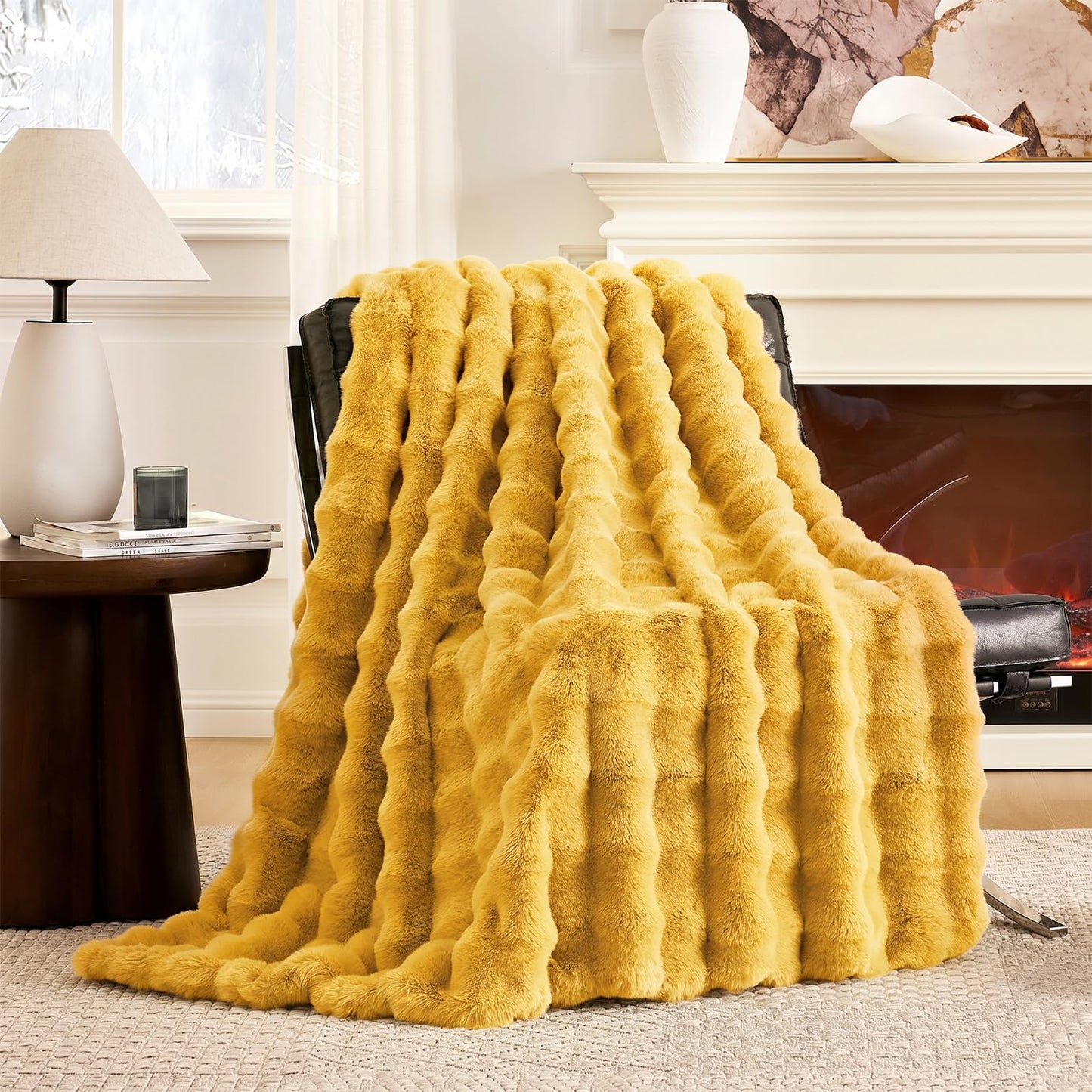 Faux Fur Throw Blanket Soft Plush Bubble Blanket for Couch Sofa Bedroom Living Room