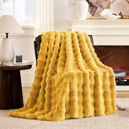 Faux Fur Throw Blanket Soft Plush Bubble Blanket for Couch Sofa Bedroom Living Room