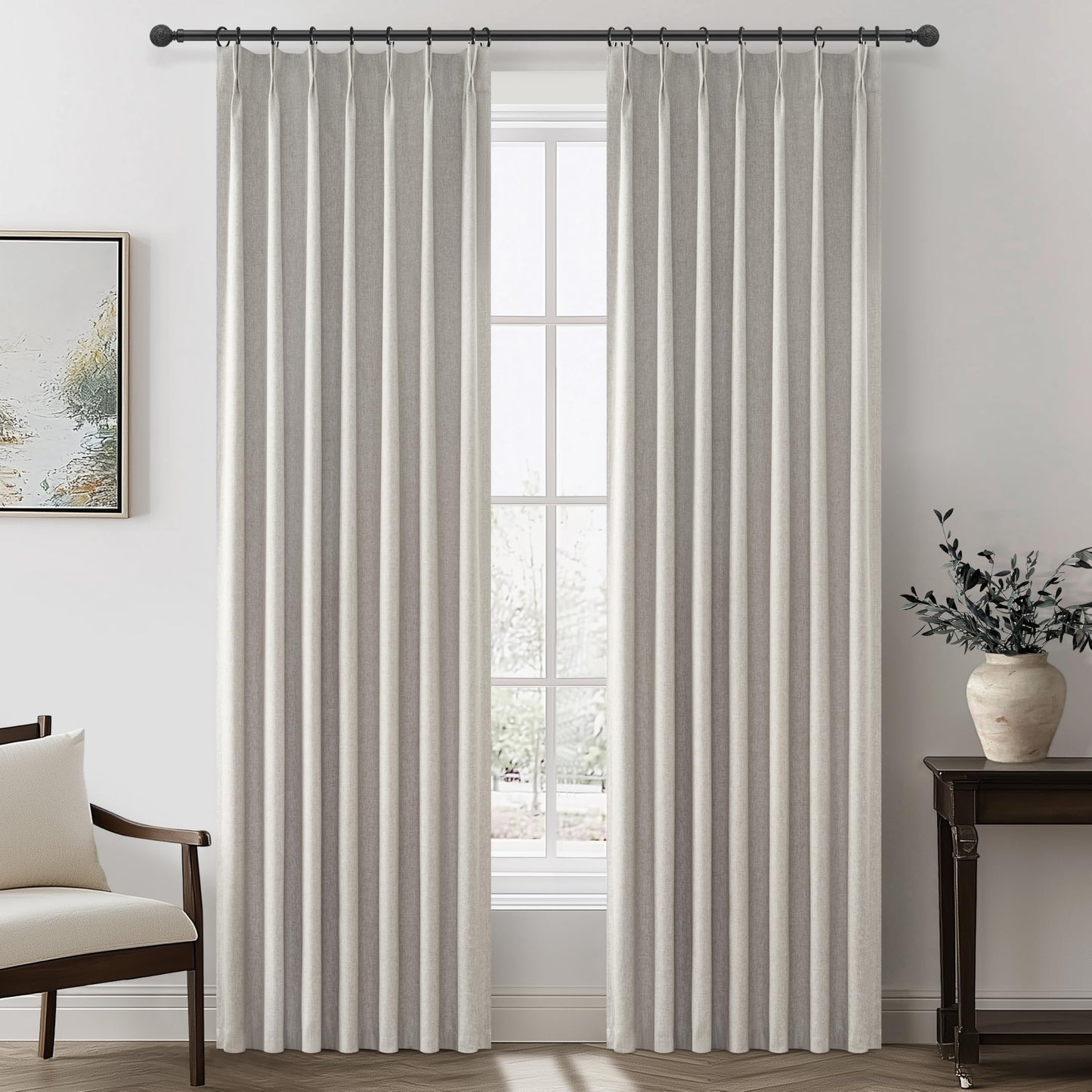 Linen Pinch Pleated Blackout Curtains 2 Panels Drapes for Living Room Bedroom