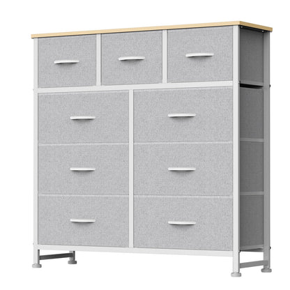 Fabric Dresser Storage Unit with Metal Frame and Wooden Top Chest Organizer