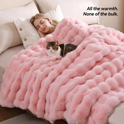 Faux Fur Bubble Fleece Throw Blanket Soft Plush Cozy Blanket for Sofa Bed Home Decor