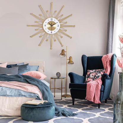 Silent Gold Metal Starburst Wall Clock 23 Inch Mid Century Modern Battery Operated Decorative Clock for Living Room Kitchen Office