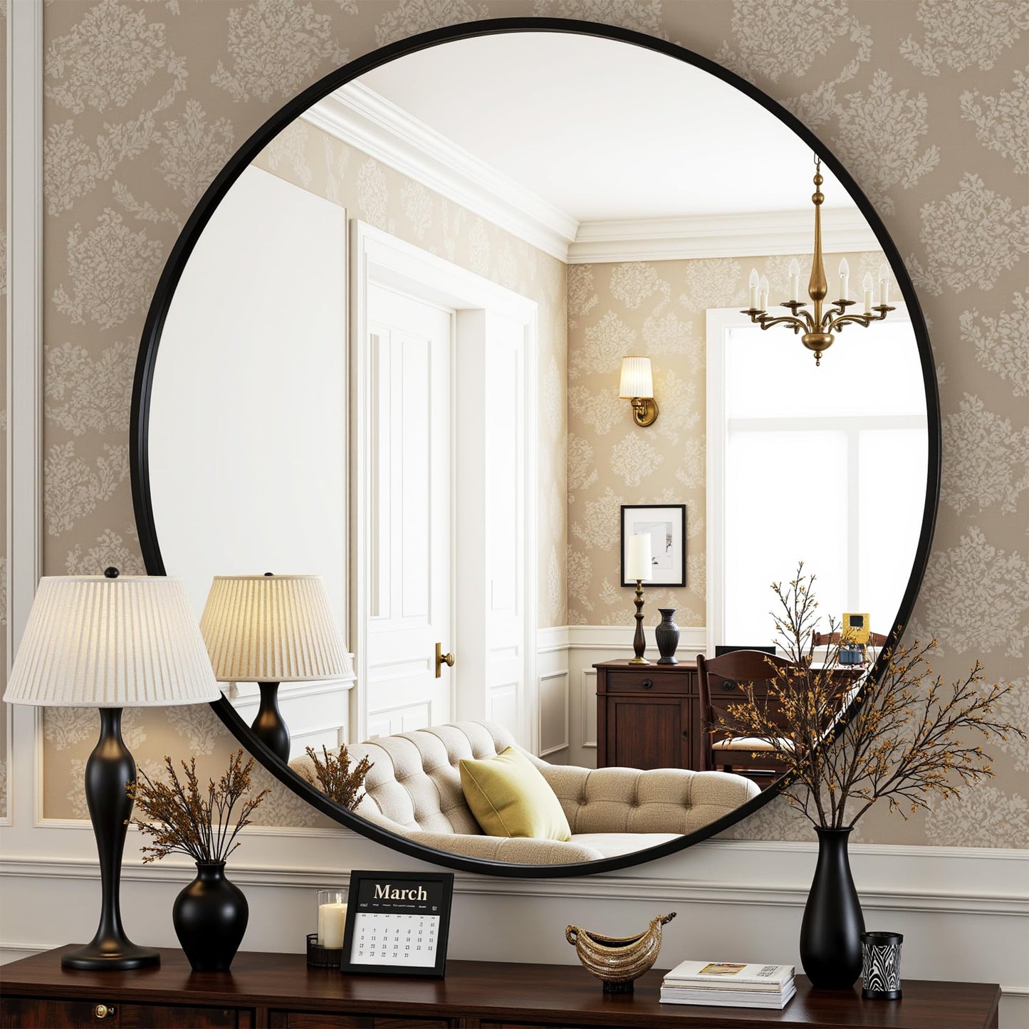 Round Wall Mirror with Metal Frame for Bathroom Vanity Living Room Entryway Decor