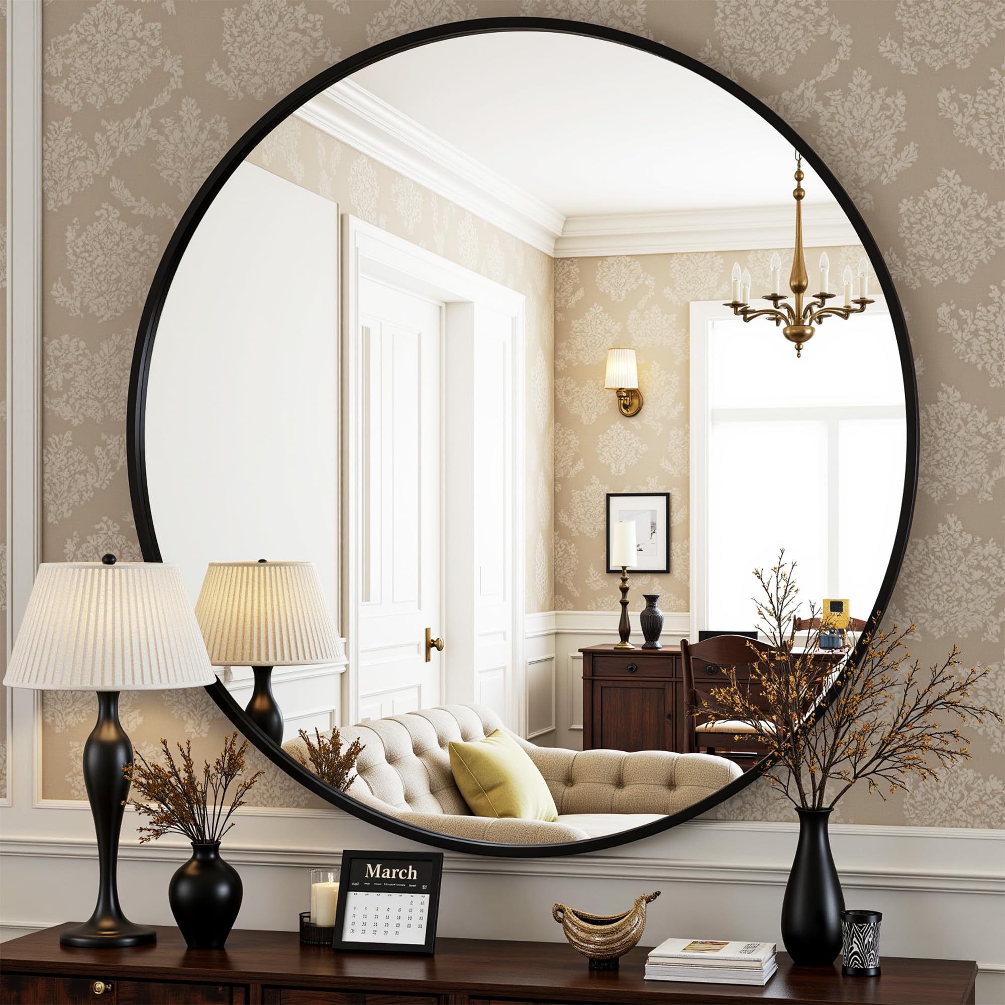 Round Wall Mirror with Metal Frame for Bathroom Vanity Living Room Entryway Decor