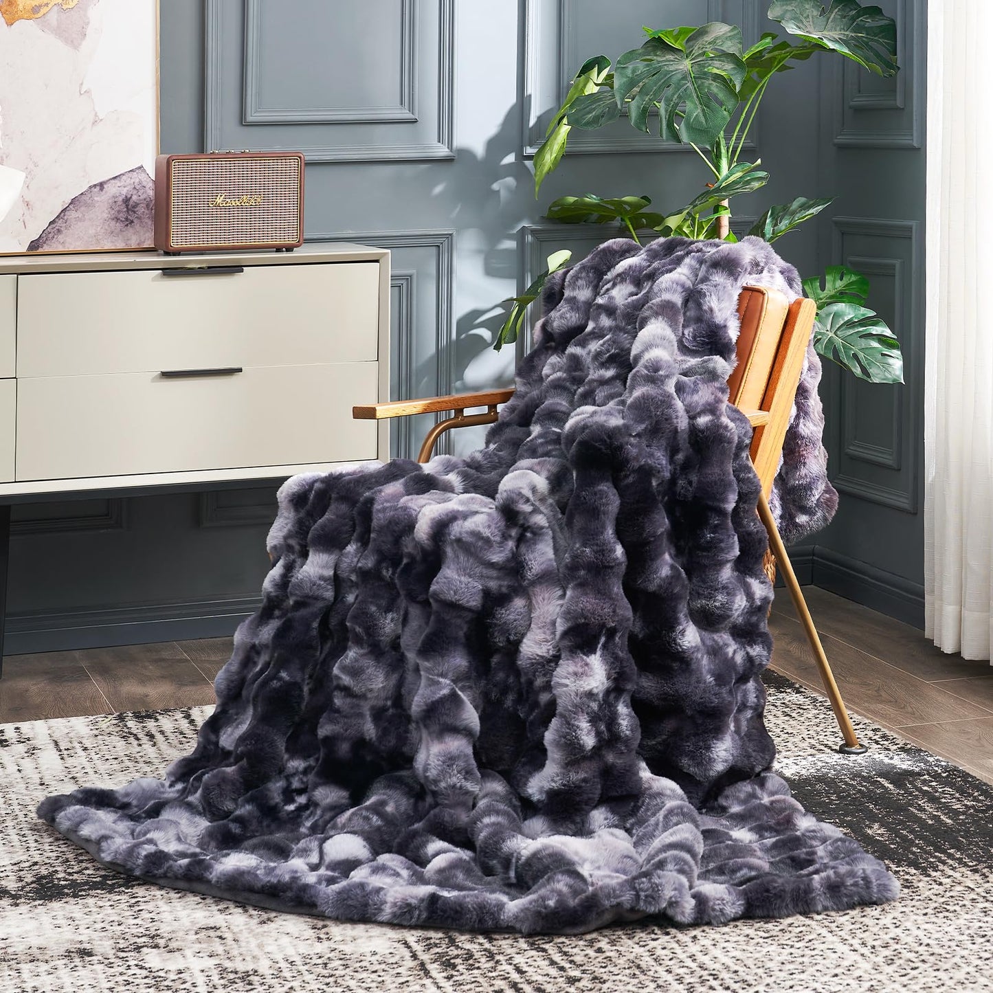 Faux Fur Throw Blanket Soft Plush Bubble Blanket for Couch Sofa Bedroom Living Room