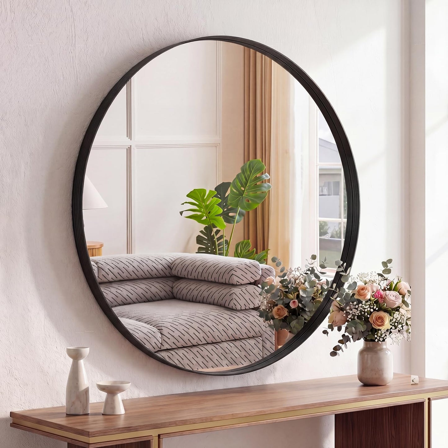 Matte Metal Framed Wall Mirror for Bathroom and Bedroom Vanity Decor