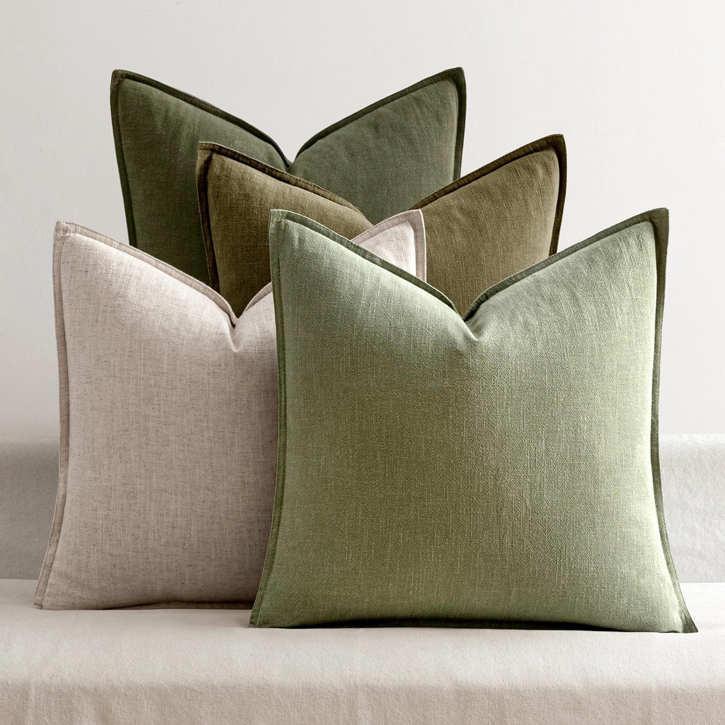 Linen Decorative Throw Pillow Covers Set of 4 Natural Boho Farmhouse Sofa Bed Cushion Covers