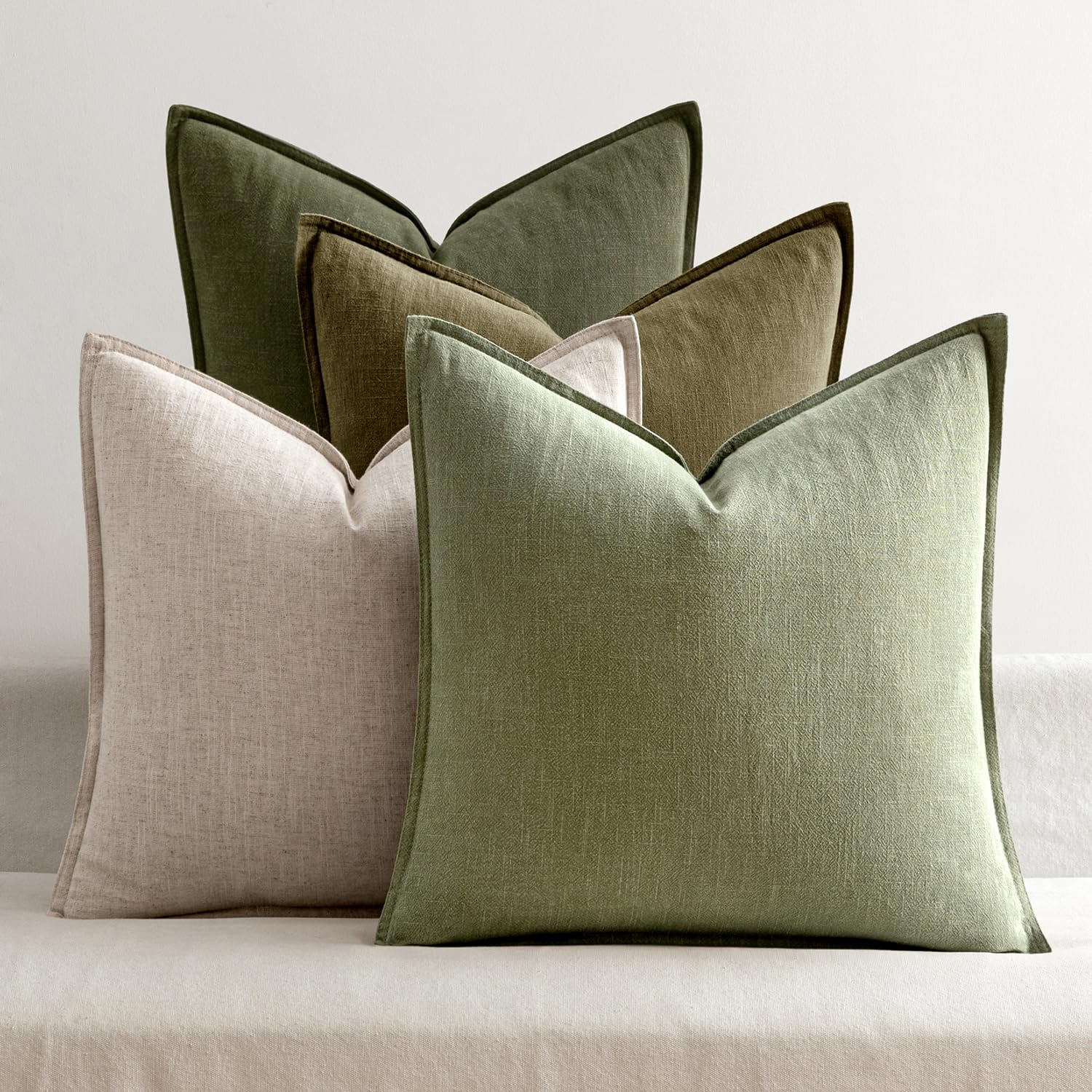 Linen Decorative Throw Pillow Covers Set of 4 Natural Boho Farmhouse Sofa Bed Cushion Covers