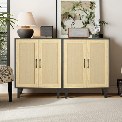 Rattan Door Sideboard Buffet Cabinet with Storage Accent Kitchen Cupboard