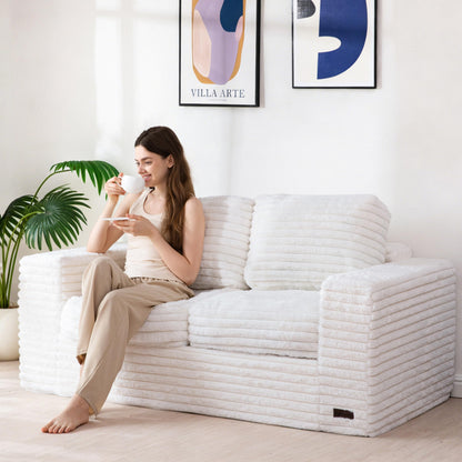 Tufted Loveseat Sofa for Small Spaces No Assembly Bean Bag Style Couch