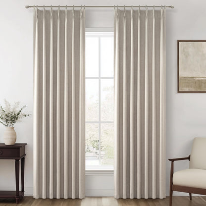 Linen Pinch Pleated Blackout Curtains 2 Panels Drapes for Living Room Bedroom