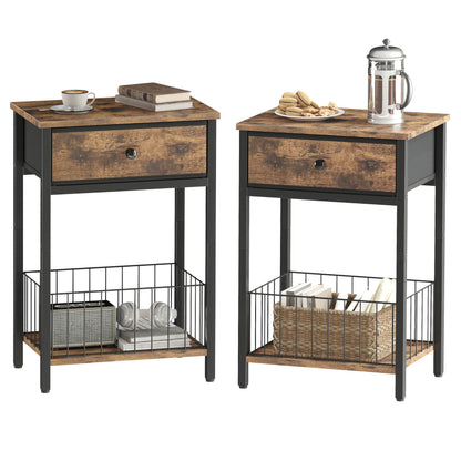 Industrial Nightstand with Drawer and 3-Tier Storage End Table