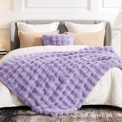 Faux Fur Throw Blanket Soft Plush Bubble Blanket for Couch Sofa Bedroom Living Room
