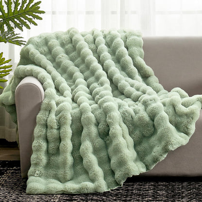 Faux Fur Throw Blanket Soft Plush Bubble Blanket for Couch Sofa Bedroom Living Room