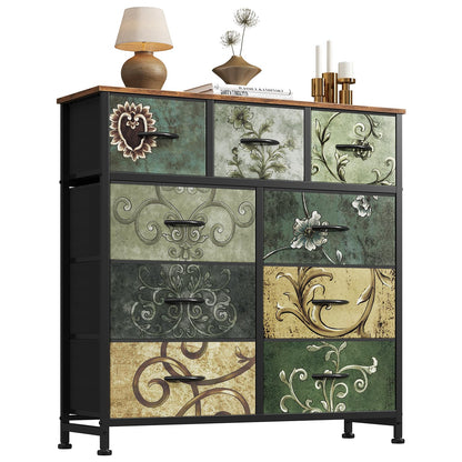 Fabric Dresser Storage Unit with Metal Frame and Wooden Top Chest Organizer