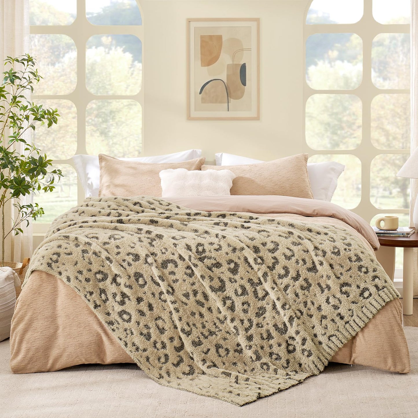 Snuggle Sac Faux Fur Checkered Throw Blanket with Fluffy Microfiber Fabric