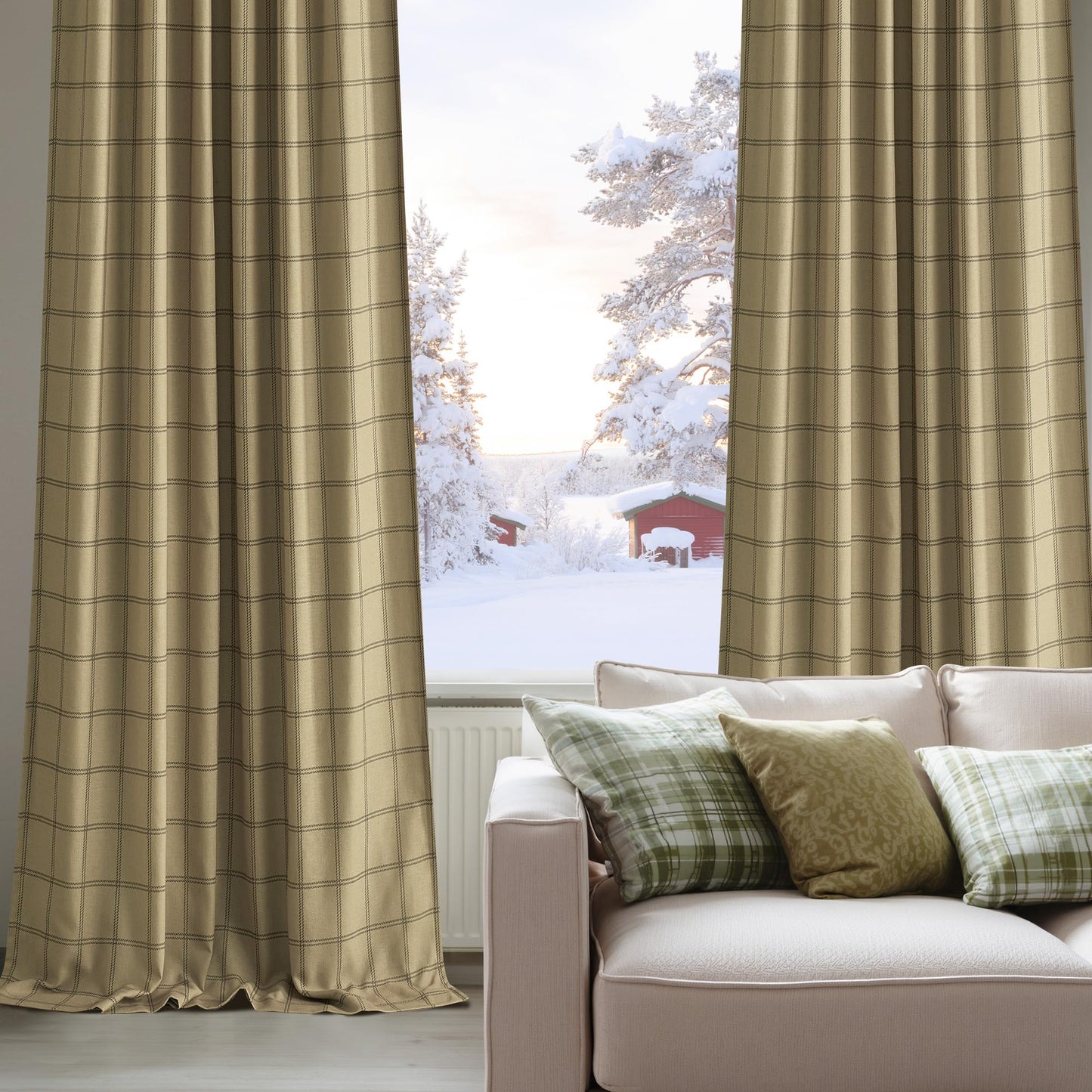 Linen Plaid Blackout Curtains Rod Pocket Back Tab Windowpane Drapes for Living Room Bedroom
