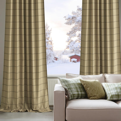 Linen Plaid Blackout Curtains Rod Pocket Back Tab Windowpane Drapes for Living Room Bedroom