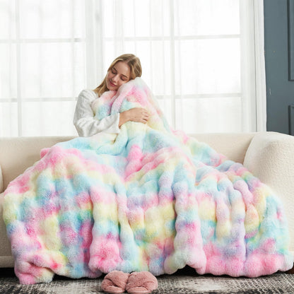 Faux Fur Throw Blanket Soft Plush Bubble Blanket for Couch Sofa Bedroom Living Room