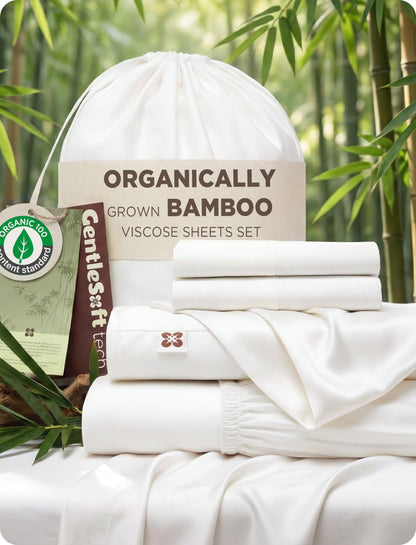 Bamboo Viscose Cooling Bed Sheet Set Deep Pocket Ultra Soft Silky 4 Piece Organic Fabric Sheets