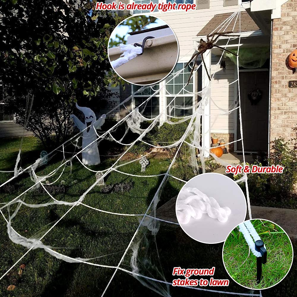 Giant Halloween Spider Web with 59 Inch Spider Indoor Outdoor Haunted House Yard Decoration