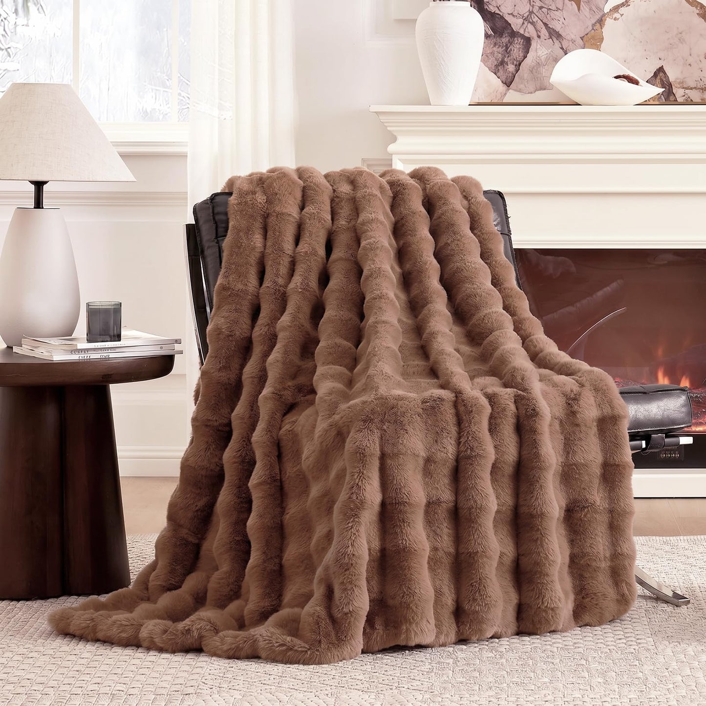 Faux Fur Throw Blanket Soft Plush Bubble Blanket for Couch Sofa Bedroom Living Room