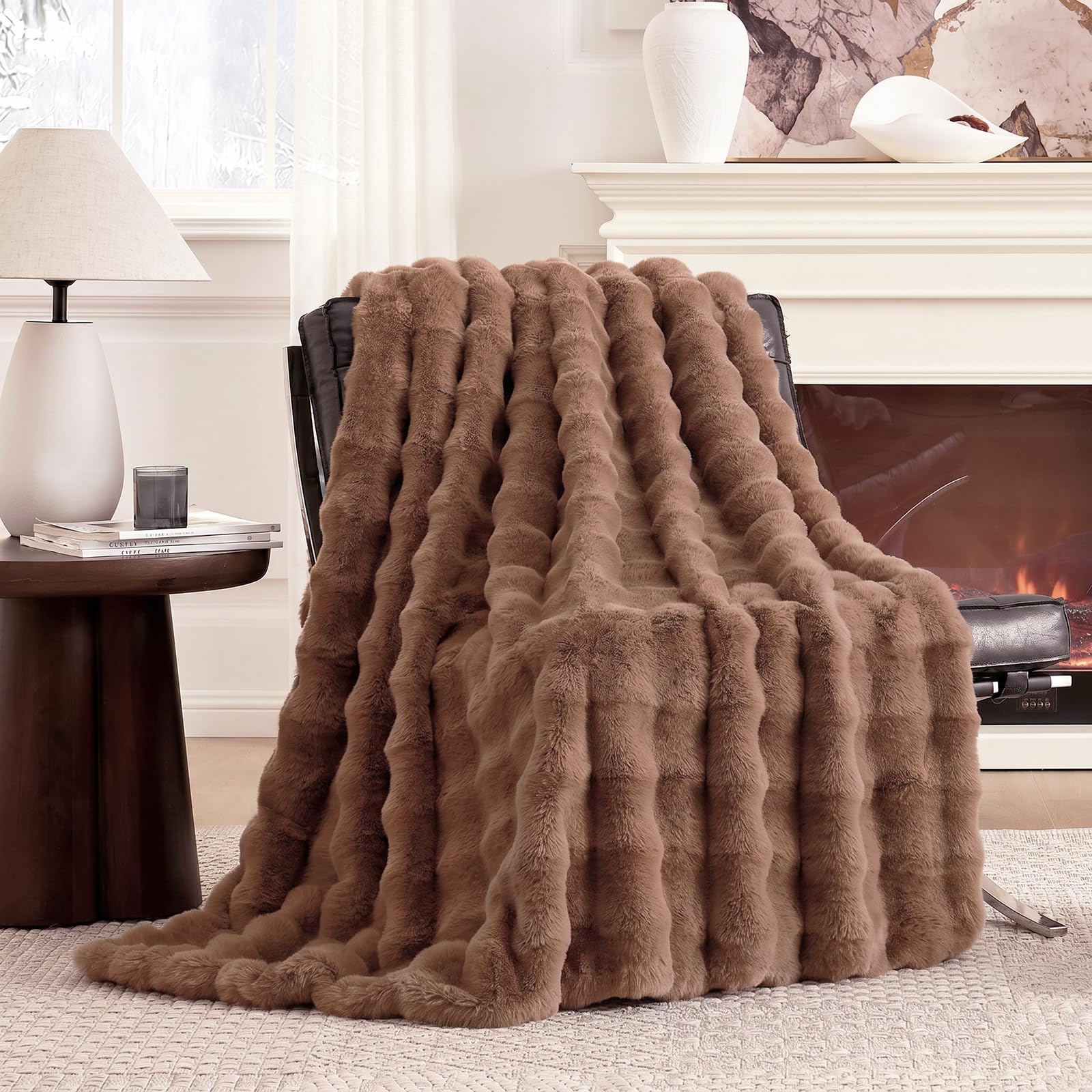 Faux Fur Throw Blanket Soft Plush Bubble Blanket for Couch Sofa Bedroom Living Room
