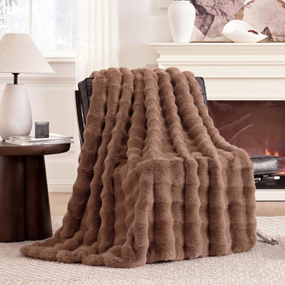 Faux Fur Throw Blanket Soft Plush Bubble Blanket for Couch Sofa Bedroom Living Room