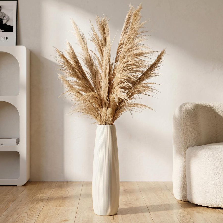 Tall White Ceramic Floor Vase Glossy Modern Home Decor for Living Room and Bedroom