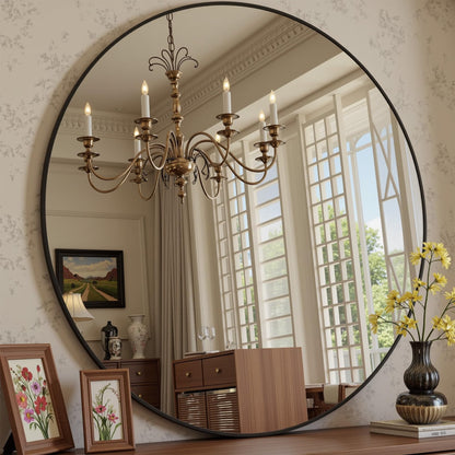 Round Wall Mirror with Metal Frame for Bathroom Vanity Living Room Entryway Decor